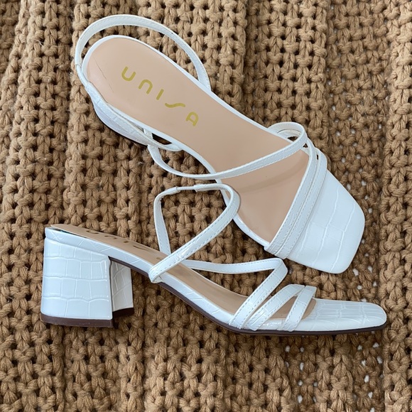 Unisa Shoes - White Textured Strappy Heels